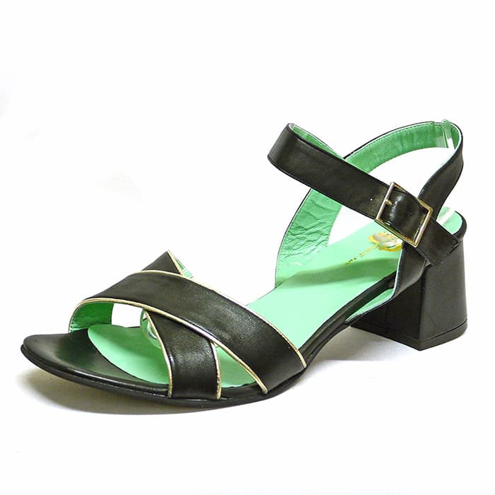 sandales femme grande taille du 40 au 48, cuir lisse noir, talon de 5 à 6 cm, souples, chaussures pour l'été