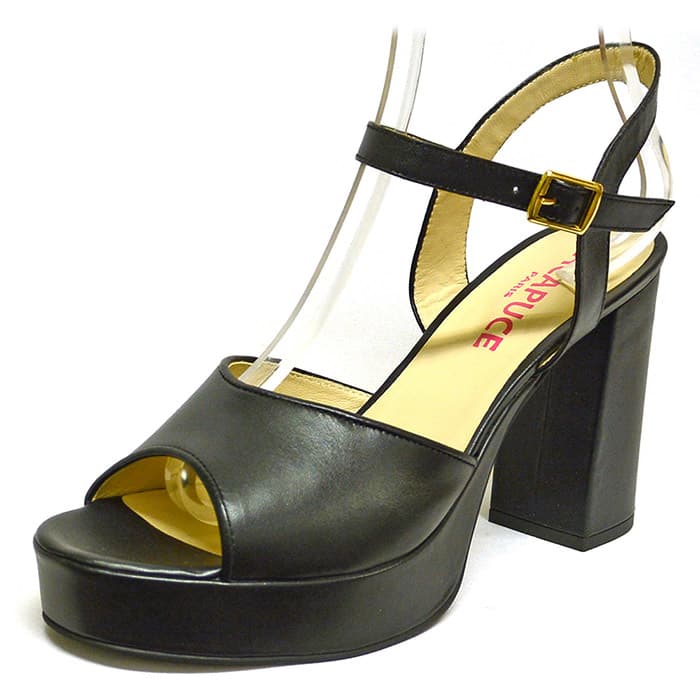 sandales femme grande taille du 40 au 48, cuir lisse noir, talon de  9 cm et plus, à patins talon haut sandales talons hauts detente, chaussures pour l'été