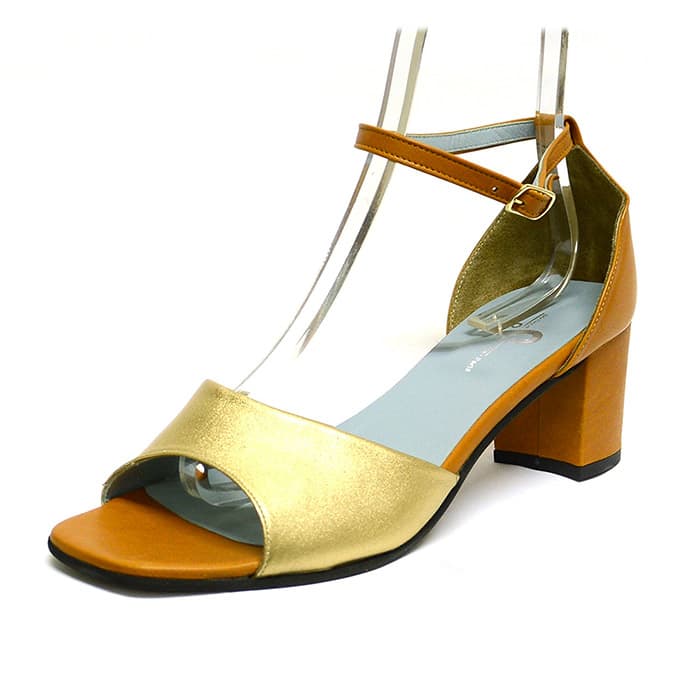 sandales femme grande taille du 40 au 48, cuir lisse or, talon de 5 à 6 cm, , chaussures pour l'été