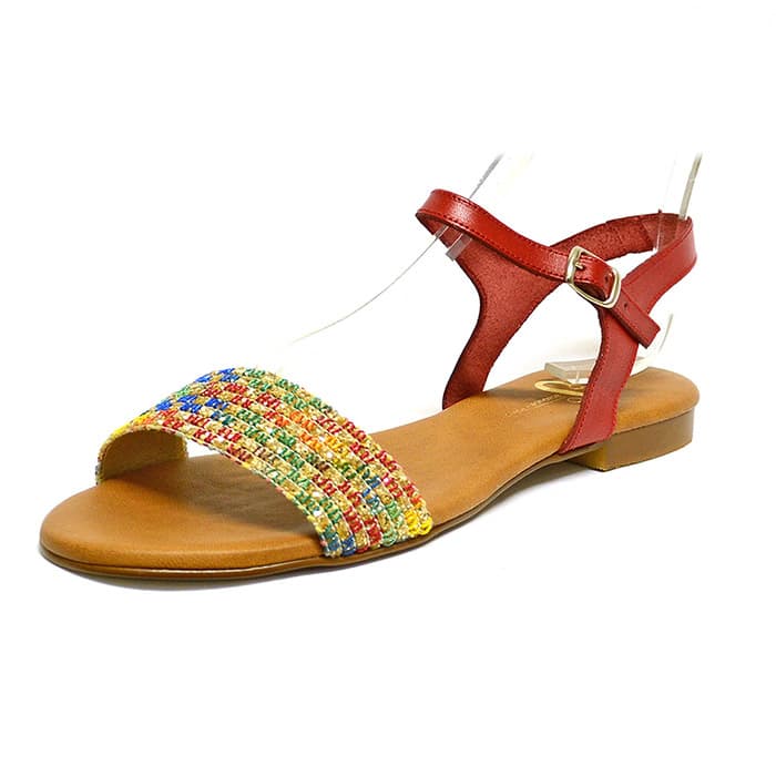 sandales femme grande taille du 40 au 48, cuir lisse rouge, talon de 0,5 à 2 cm, plates sandales plates detente fantaisie, chaussures pour l'été
