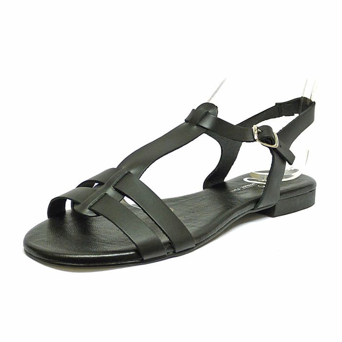 sandales femme grande taille du 40 au 48, cuir lisse noir, talon de 0,5 à 2 cm, plates sandales plates detente, chaussures pour l'été