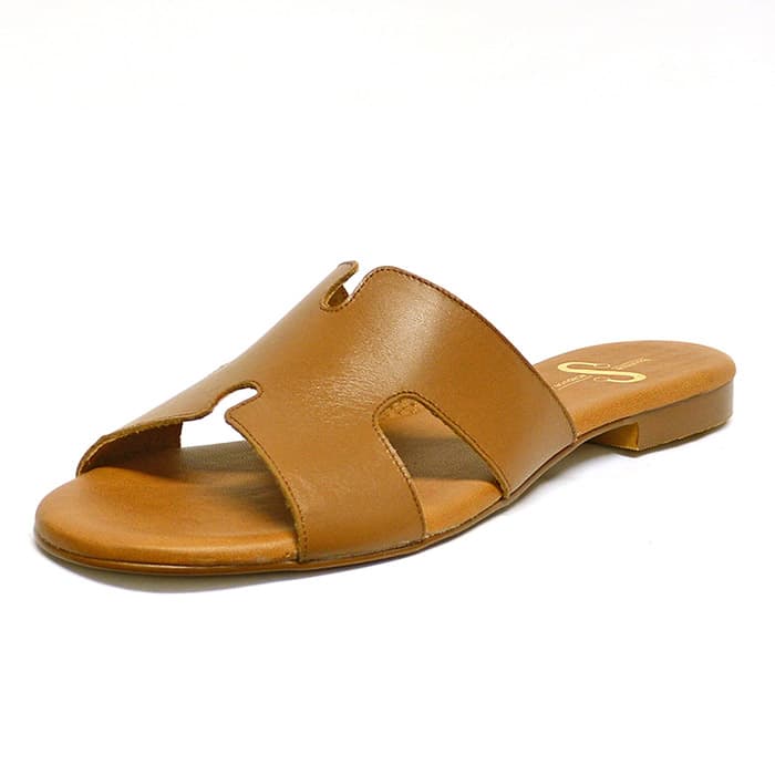mules femme grande taille du 40 au 48, cuir lisse marron, talon de 0,5 à 2 cm, mode tendance plates sandales plates confort detente, chaussures pour l'été