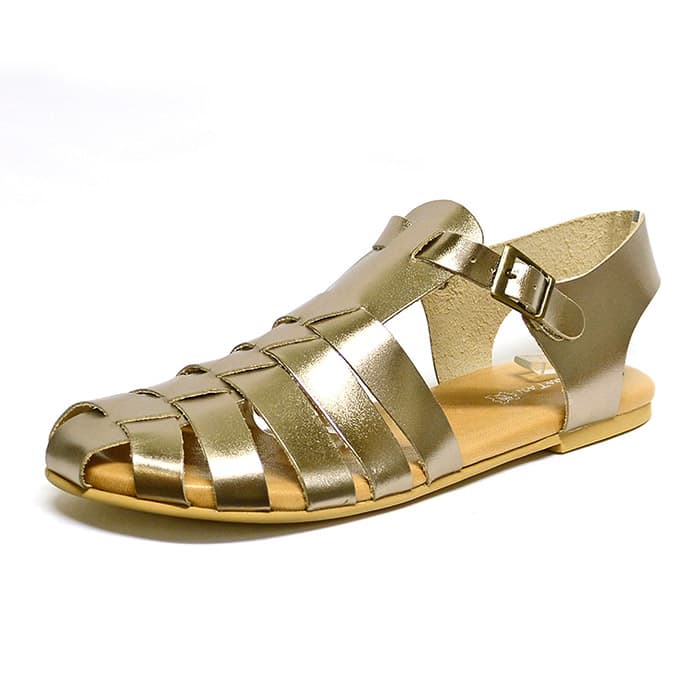 sandales femme grande taille du 40 au 48, cuir lisse or, talon de 0,5 à 2 cm, mode tendance plates sandales plates detente, chaussures pour l'été