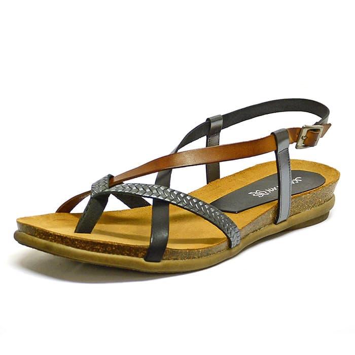 sandales femme grande taille du 40 au 48, cuir lisse multicolore noir, talon de 0,5 à 2 cm, mode tendance plates sandales plates detente, chaussures pour l'été