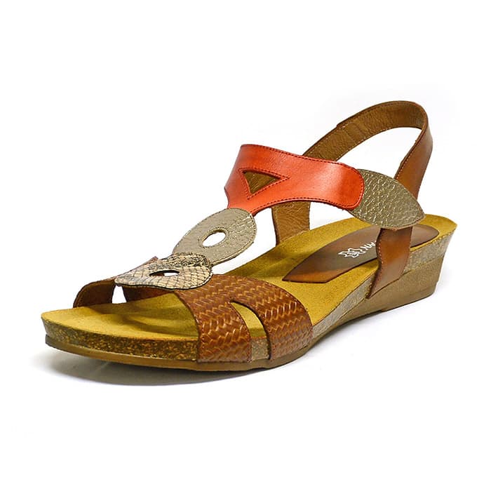 sandales femme grande taille du 40 au 48, cuir lisse camel multicolore, talon de 3 à 4 cm, sandales plates confort detente, chaussures pour l'été