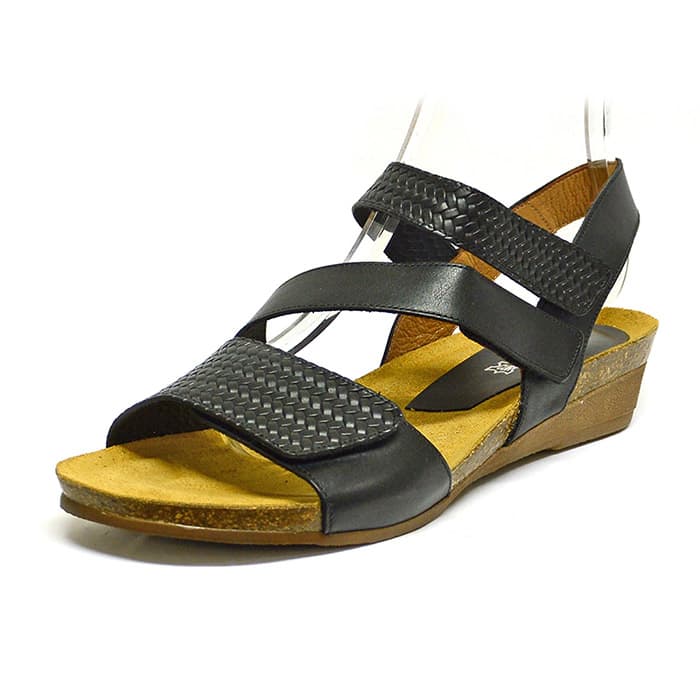 sandales femme grande taille du 40 au 48, cuir lisse noir, talon de 3 à 4 cm, mode confort detente, chaussures pour l'été