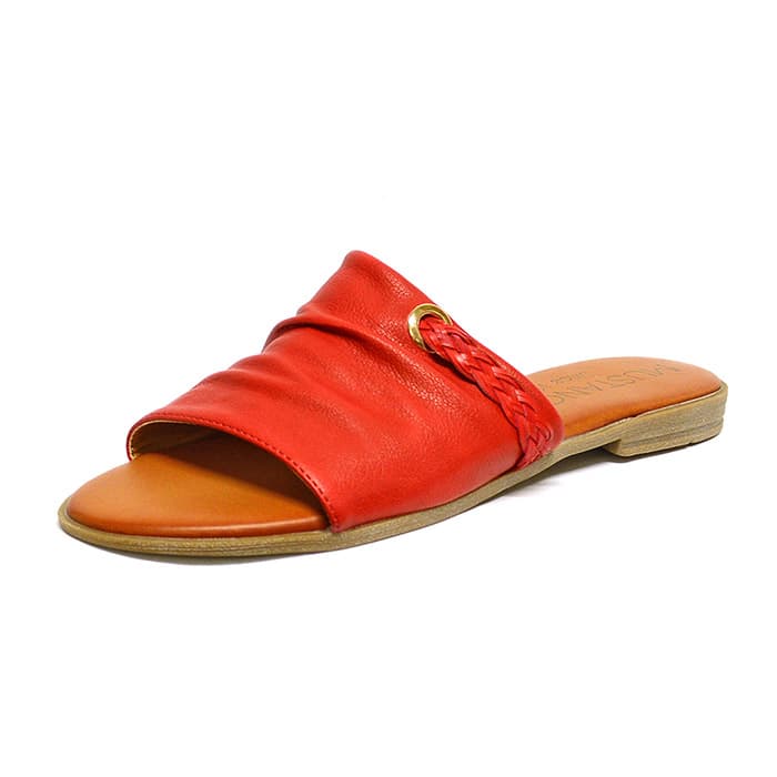 mules femme grande taille du 40 au 48, cuir fripé rouge, talon de 0,5 à 2 cm, sandales plates souples detente, chaussures pour l'été