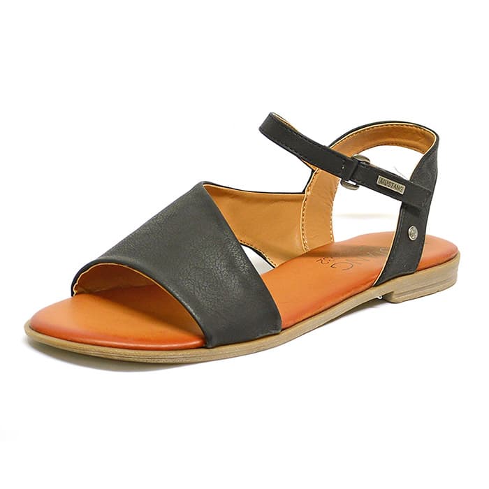 sandalettes femme grande taille du 40 au 48, cuir lisse noir, talon de 0,5 à 2 cm, sandales plates souples detente, chaussures pour l'été