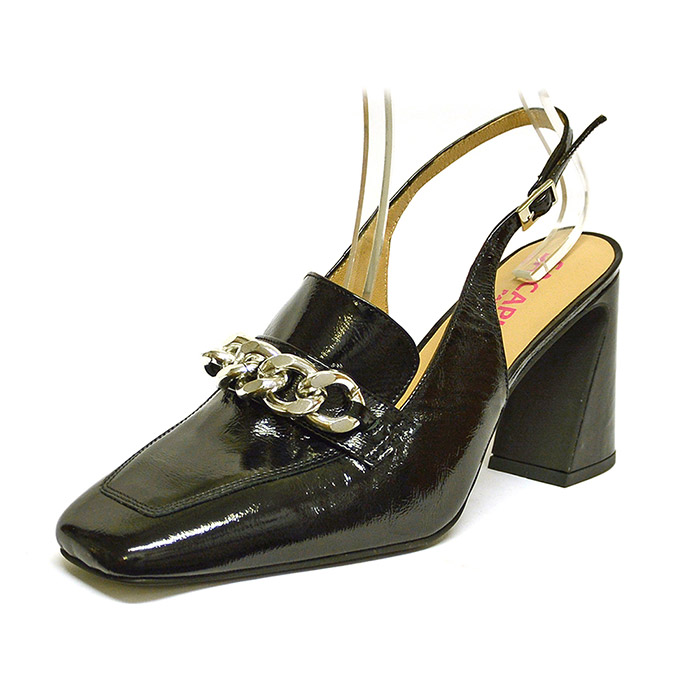 sandales femme grande taille du 40 au 48, vernis noir, talon de 7 à 8 cm, mode talon haut tendance habillee sandales talons hauts, chaussures pour l'été