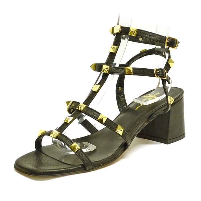 sandales femme grande taille du 40 au 48, cuir lisse noir, talon de 5 à 6 cm, tendance fantaisie, chaussures pour l'été