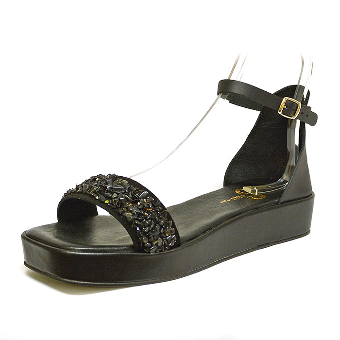 sandales femme grande taille du 40 au 48, cuir lisse noir, talon de 3 à 4 cm, mode detente talons compensés, chaussures pour l'été