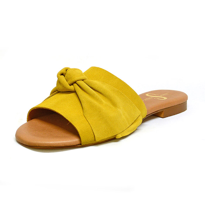 mules femme grande taille du 40 au 48, velours jaune, talon de 0,5 à 2 cm, mode plates sandales plates detente, chaussures pour l'été