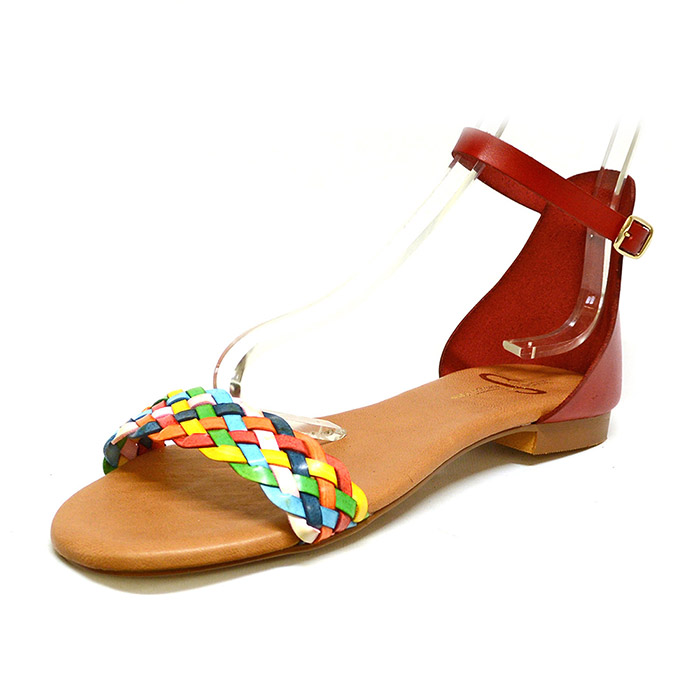 sandales femme grande taille du 40 au 48, cuir lisse multicolore rouge, talon de 0,5 à 2 cm, sandales plates detente, chaussures pour l&#039;été