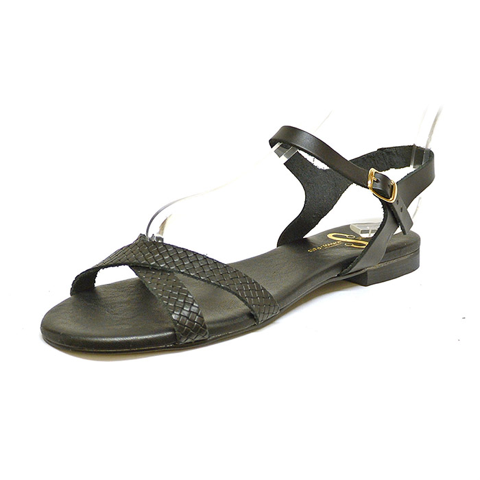 sandales femme grande taille du 40 au 48, cuir lisse noir, talon de 0,5 à 2 cm, plates sandales plates detente, chaussures pour l&#039;été