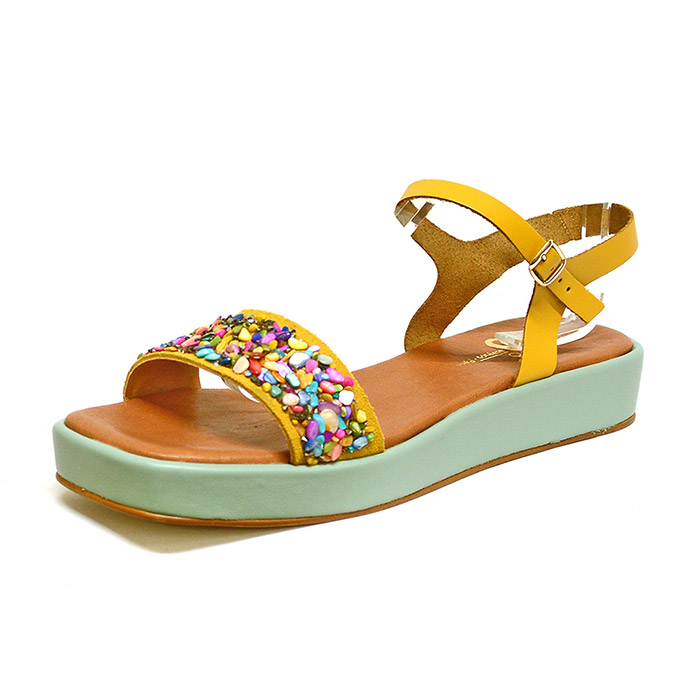 sandales femme grande taille du 40 au 48, cuir lisse bleu jaune, talon de 3 à 4 cm, mode talons compensés fantaisie, chaussures pour l'été