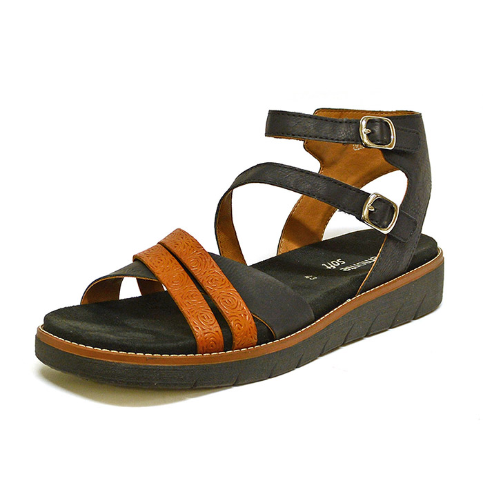 sandalettes femme grande taille du 40 au 48, cuir lisse noir, talon de 3 à 4 cm, plates confort detente, chaussures pour l'été
