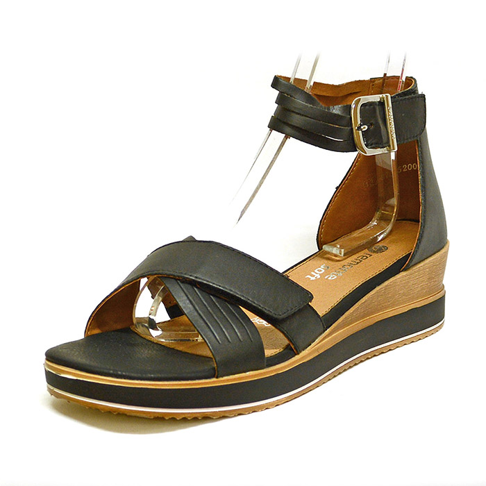 sandalettes femme grande taille du 40 au 48, cuir lisse noir, talon de 5 à 6 cm, confort detente talons compensés, chaussures pour l'été