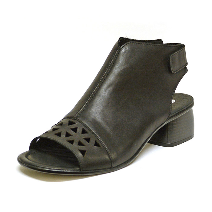 sandalettes femme grande taille du 40 au 48, cuir lisse noir, talon de 3 à 4 cm, mode souples detente, chaussures pour l'été