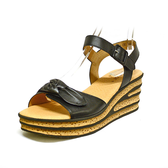 sandales femme grande taille du 40 au 48, cuir lisse noir, talon de 7 à 8 cm, mode sandales talons hauts confort detente talons compensés, chaussures pour l'été
