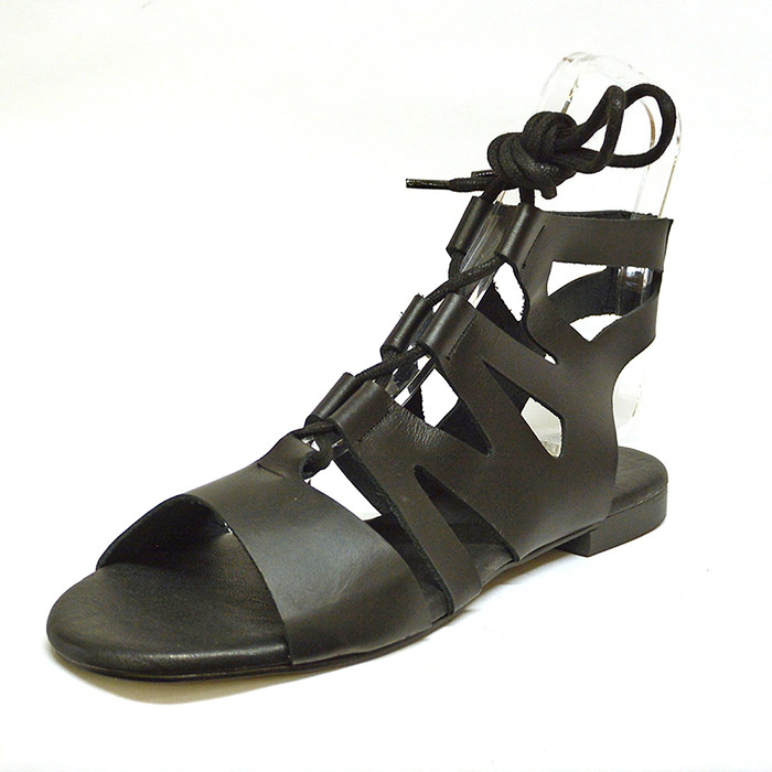 sandales femme grande taille du 40 au 48, cuir lisse noir, talon de 0,5 à 2 cm, mode plates sandales plates detente, chaussures pour l'été