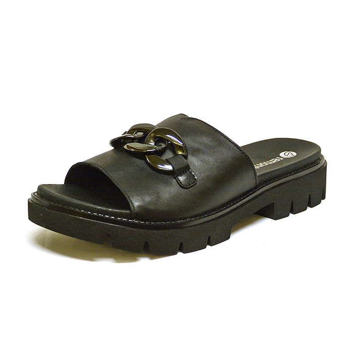 mules femme grande taille du 40 au 48, cuir lisse noir, talon de 3 à 4 cm, mode sandales plates confort detente, chaussures pour l'été