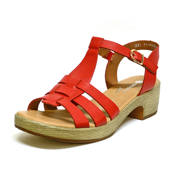 sandalettes femme grande taille du 40 au 48, cuir grainé rouge, talon de 5 à 6 cm, à patins sandales talons hauts detente, chaussures pour l'été