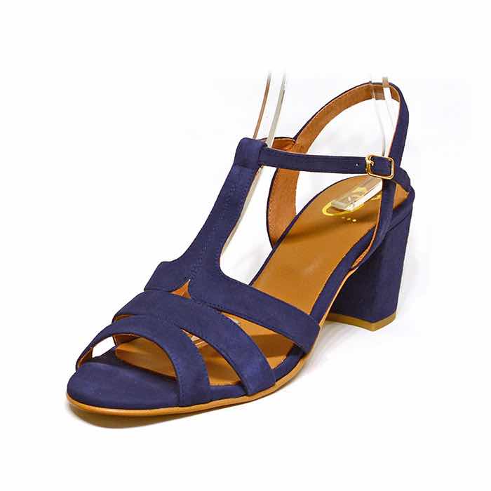 sandales femme grande taille du 40 au 48, velours bleu, talon de 7 à 8 cm, habillee sandales talons hauts detente, chaussures pour l'été