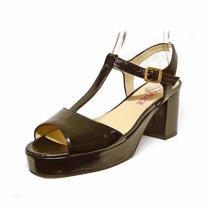 sandales femme grande taille du 40 au 48, vernis noir, talon de 7 à 8 cm, à patins mode tendance habillee sandales talons hauts, toutes saisons