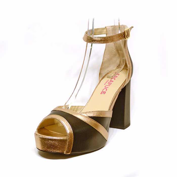 sandales femme grande taille du 40 au 48, cuir lisse bronze noir, talon de  9 cm et plus, à patins mode talon haut tendance sandales talons hauts fantaisie, toutes saisons