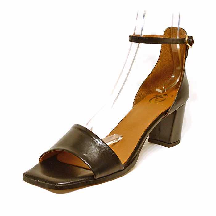 sandales femme grande taille du 40 au 48, cuir lisse noir, talon de 5 à 6 cm, mode habillee sandales talons hauts, chaussures pour l&#039;été