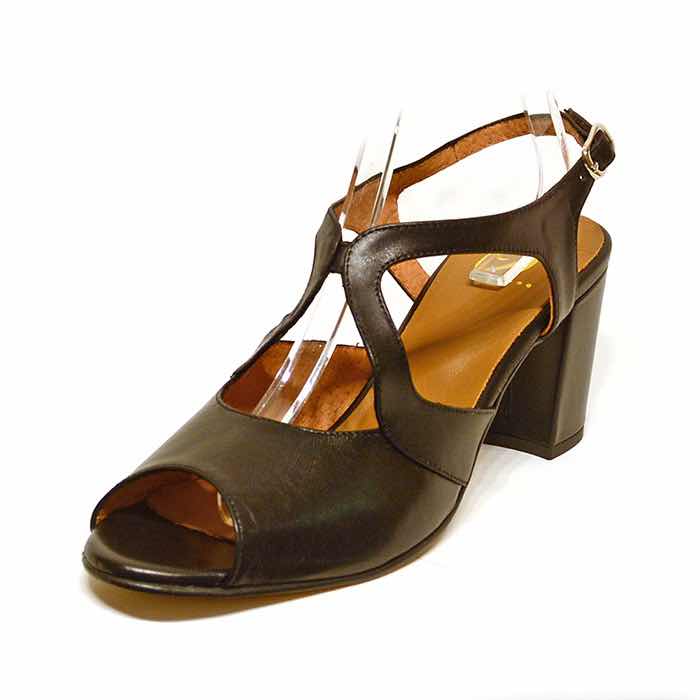 sandales femme grande taille du 40 au 48, cuir lisse noir, talon de 5 à 6 cm, mode habillee sandales talons hauts, chaussures pour l'été