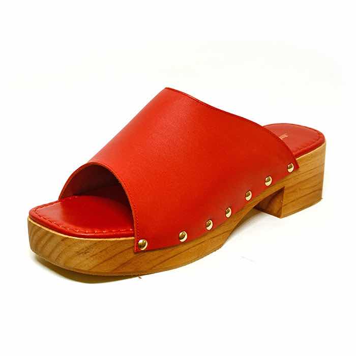 mules femme grande taille du 40 au 48, cuir lisse rouge, talon de 5 à 6 cm, à patins mode detente, chaussures pour l'été