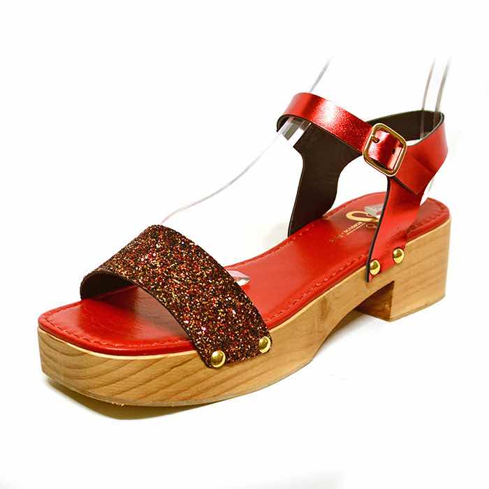 sandales femme grande taille du 40 au 48, métallisées rouge, talon de 5 à 6 cm, à patins detente fantaisie, chaussures pour l'été