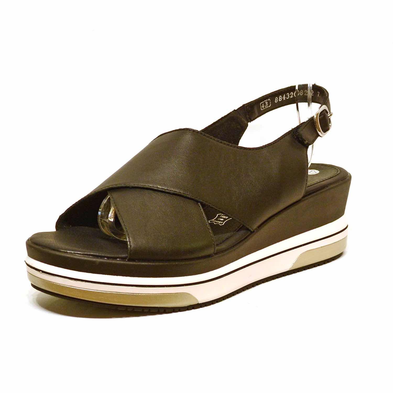 sandalettes femme grande taille du 40 au 48, cuir lisse noir, talon de 5 à 6 cm, à patins mode tendance sandales talons hauts detente talons compensés, chaussures pour l'été