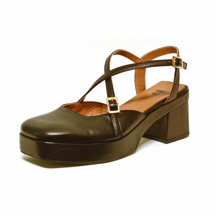 sandales femme grande taille du 40 au 48, cuir lisse noir, talon de 7 à 8 cm, à patins mode tendance habillee, toutes saisons
