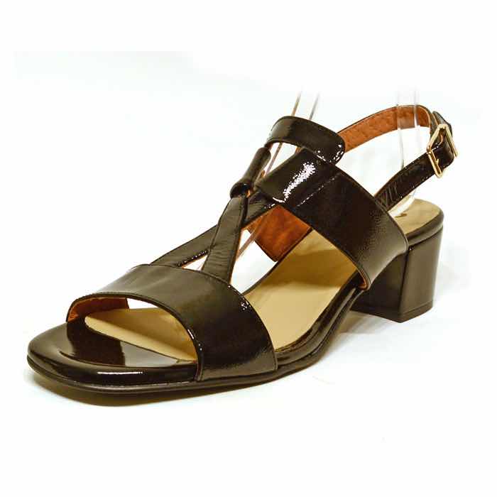 sandales femme grande taille du 40 au 48, vernis noir, talon de 5 à 6 cm, habillee, chaussures pour l'été