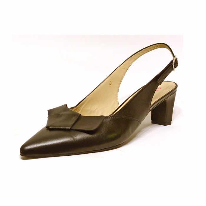 sandales femme grande taille du 40 au 48, cuir lisse noir, talon de 3 à 4 cm, bout pointu habillee, toutes saisons