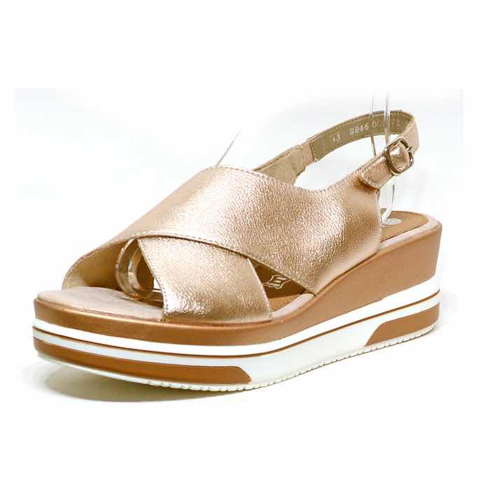 sandalettes femme grande taille du 40 au 48, cuir grainé bronze metallise, talon de 5 à 6 cm, à patins mode tendance sandales talons hauts detente talons compensés, chaussures pour l'été