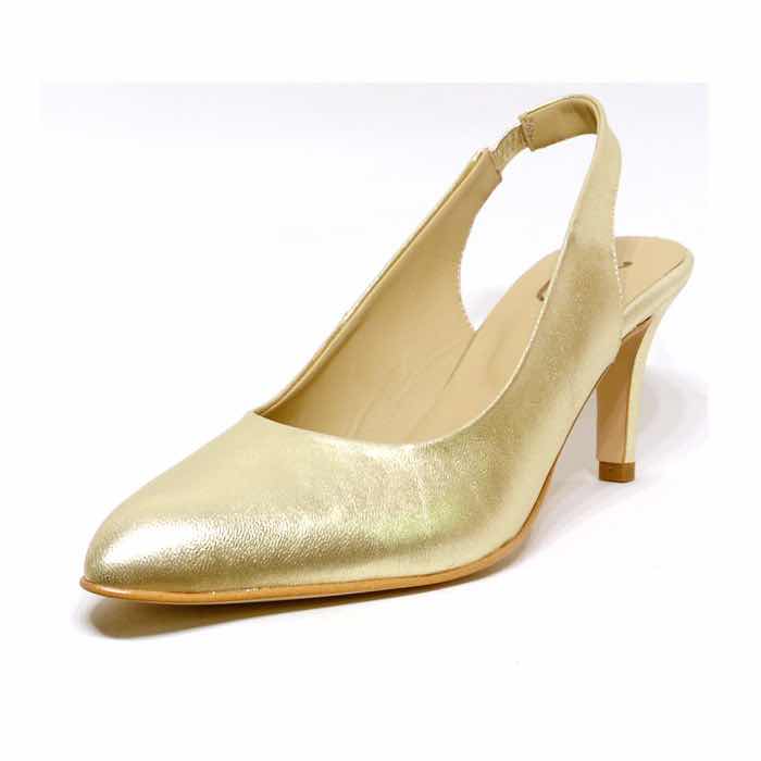 sandales femme grande taille du 40 au 48, cuir grainé platine or, talon de 7 à 8 cm, bout pointu habillee sandales talons hauts, toutes saisons