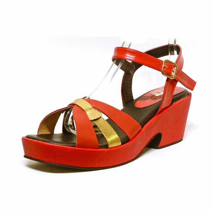 sandales femme grande taille du 40 au 48, cuir lisse rouge, talon de 7 à 8 cm, à patins mode tendance detente, chaussures pour l&#039;été