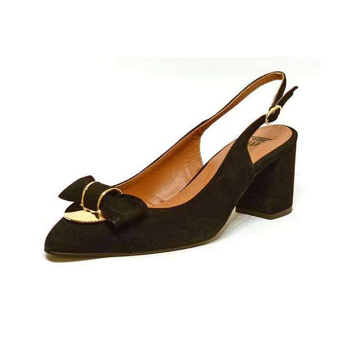 sandales femme grande taille du 40 au 48, cuir lisse noir, talon de 5 à 6 cm, bout pointu de soiree mode habillee, toutes saisons