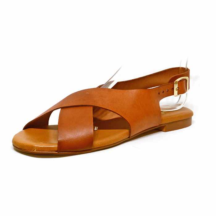 sandalettes femme grande taille du 40 au 48, cuir lisse camel marron, talon de 0,5 à 2 cm, plates sandales plates detente, chaussures pour l&#039;été