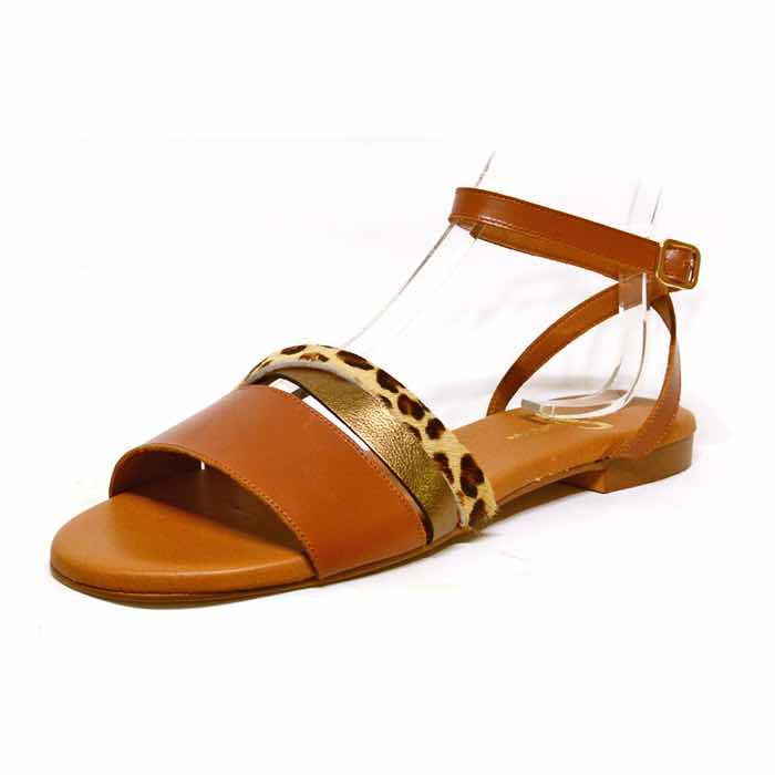 sandalettes femme grande taille du 40 au 48, cuir lisse camel marron, talon de 0,5 à 2 cm, mode tendance sandales plates detente, chaussures pour l&#039;été