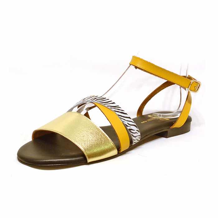 sandalettes femme grande taille du 40 au 48, cuir lisse jaune platine or, talon de 0,5 à 2 cm, mode tendance sandales plates detente, chaussures pour l&#039;été
