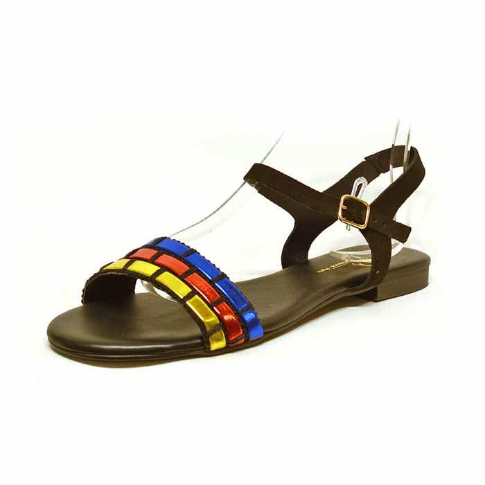 sandalettes femme grande taille du 40 au 48, métallisées metallise multicolore noir, talon de 0,5 à 2 cm, mode plates sandales plates souples detente, chaussures pour l&#039;été
