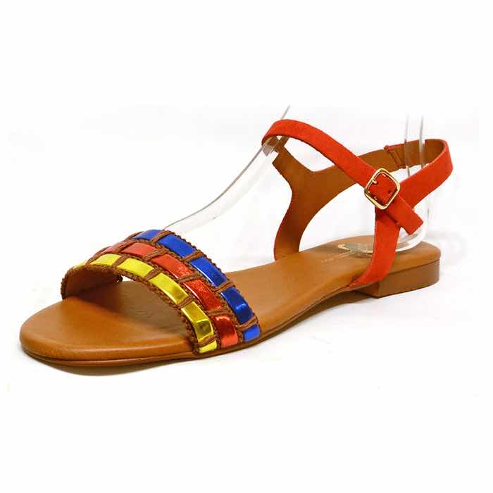 sandalettes femme grande taille du 40 au 48, métallisées metallise multicolore rouge, talon de 0,5 à 2 cm, mode plates sandales plates souples detente, chaussures pour l&#039;été