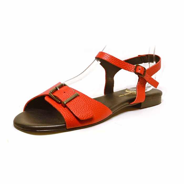 sandalettes femme grande taille du 40 au 48, cuir grainé rouge, talon de 0,5 à 2 cm, plates sandales plates souples detente, chaussures pour l'été