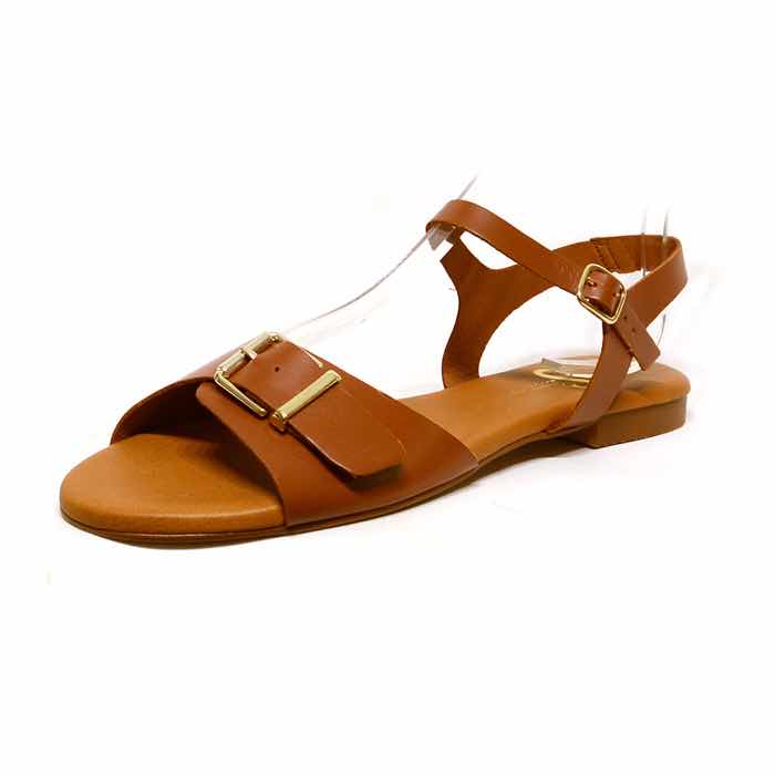 sandalettes femme grande taille du 40 au 48, cuir lisse camel marron, talon de 0,5 à 2 cm, plates sandales plates souples detente, chaussures pour l&#039;été