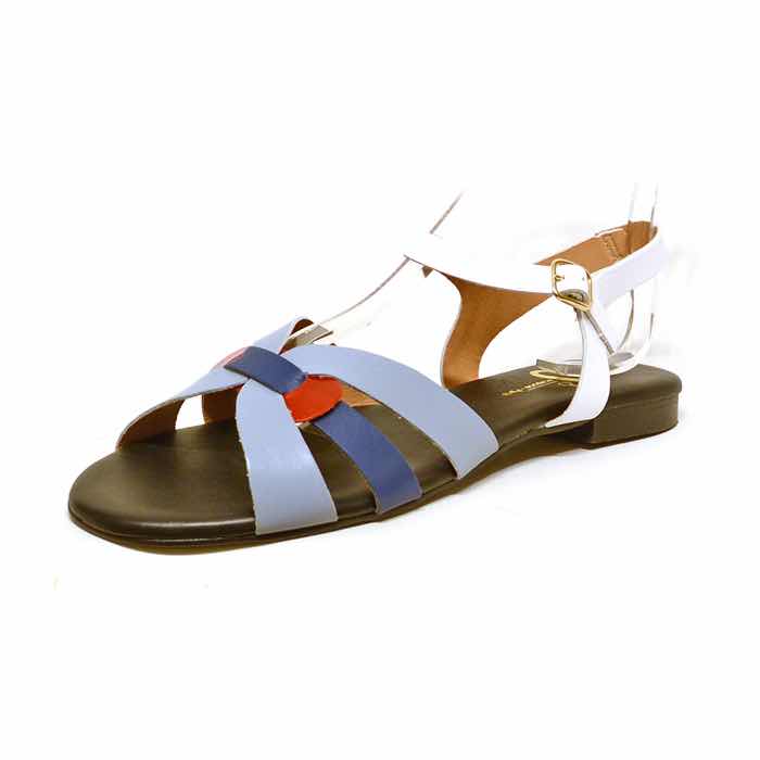 sandalettes femme grande taille du 40 au 48, cuir lisse blanc bleu multicolore, talon de 0,5 à 2 cm, plates sandales plates detente, chaussures pour l&#039;été