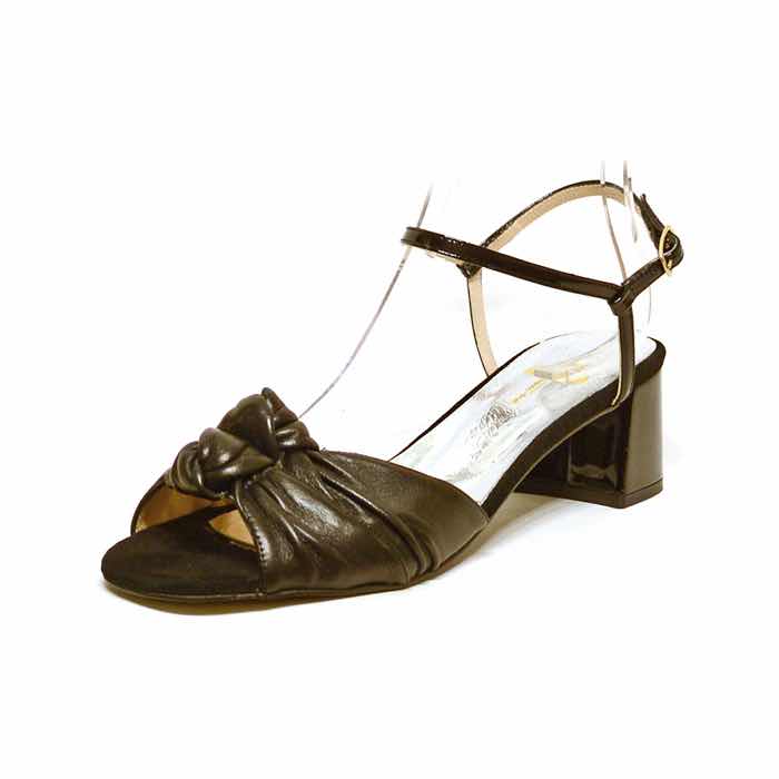 sandales femme grande taille du 40 au 48, cuir fripé noir, talon de 5 à 6 cm, mode tendance habillee, chaussures pour l&#039;été